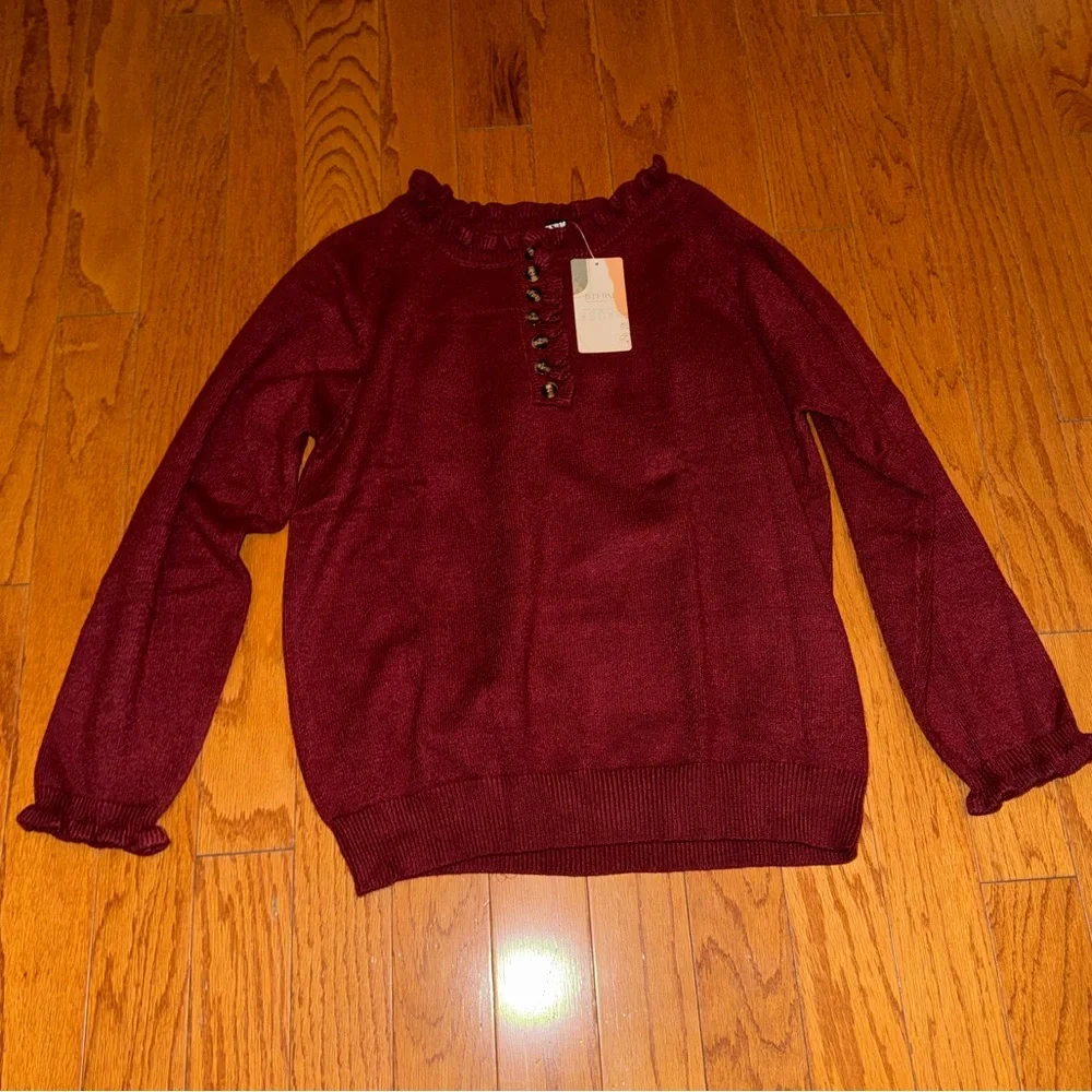 Burgundy Ruffle Sweater - Picture 1 of 3